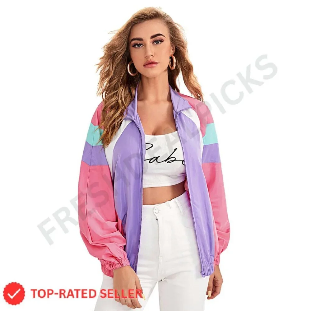 Lightweight Color Block Bomber Jacket Casual Y2K Retro Chic Zipper Front